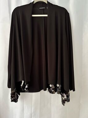 Susan Graver Occasions Open Front Black Sequin Jacket XS/S Evening Glam